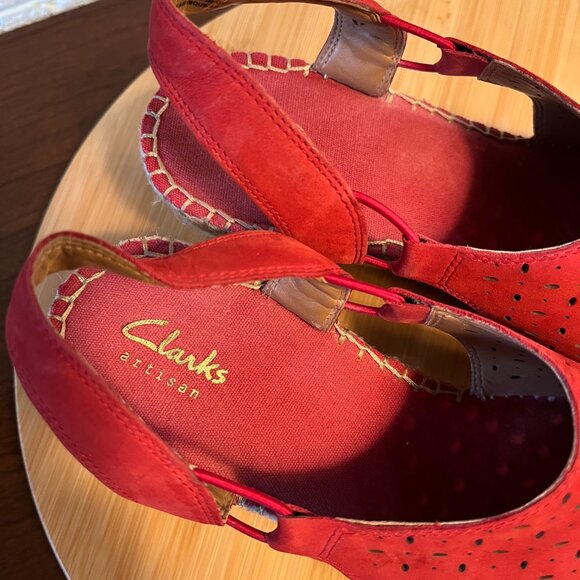 Clarks Leather Petrina Gail Espadrille Wedge Sandal, Red, Size 9 Wide - Picture 8 of 9